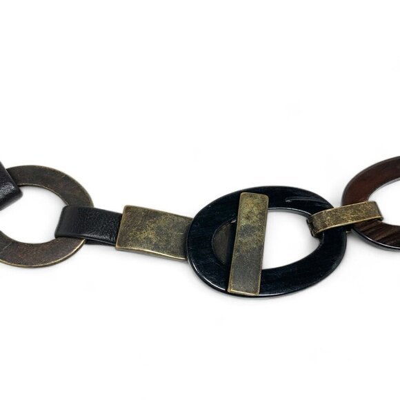 Medieval Style Chain Belt Antiqued Silver Metal Tortoiseshell Enamel Elastic OS - Picture 3 of 9